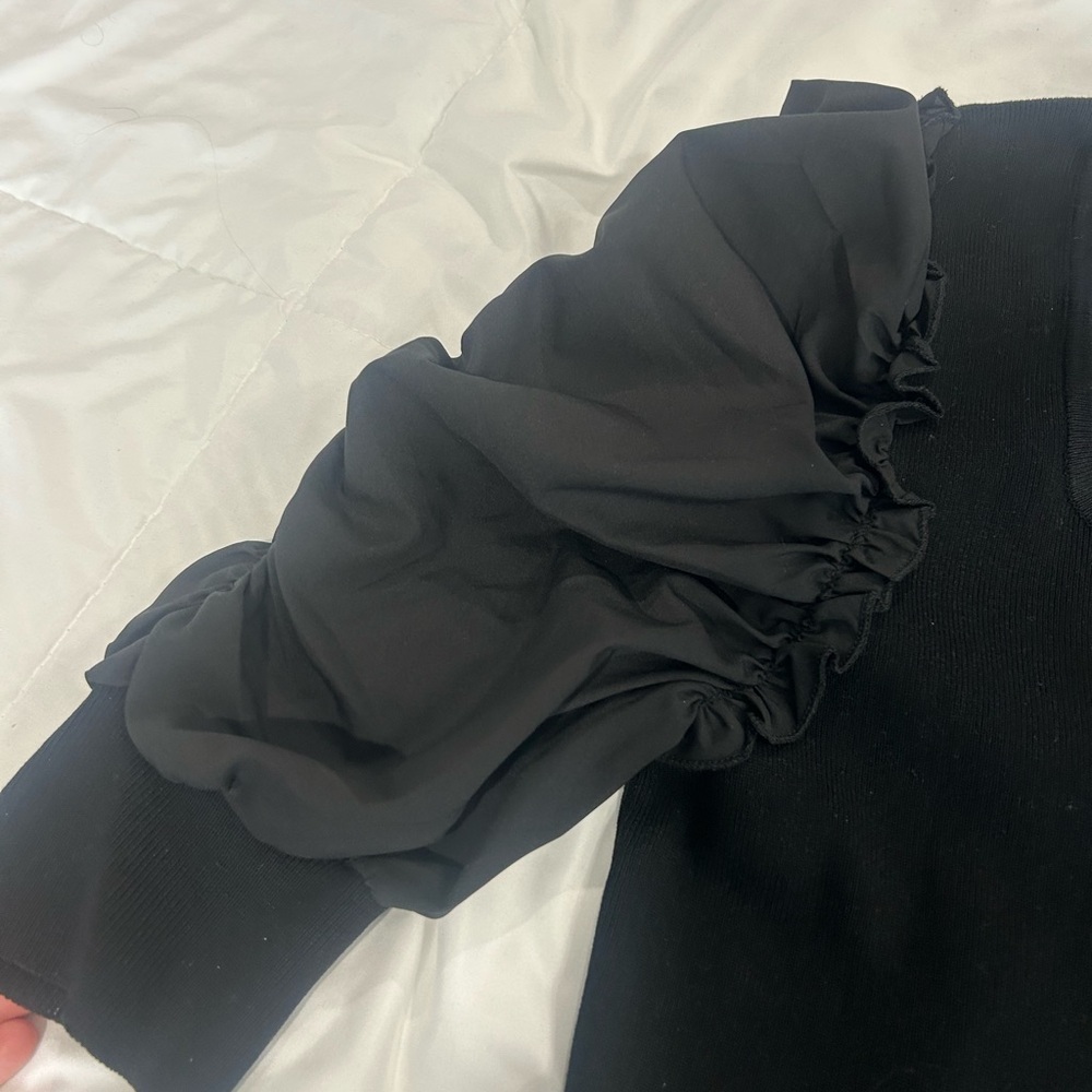 Black Ruffled Sleeve Top - Picture 4 of 5